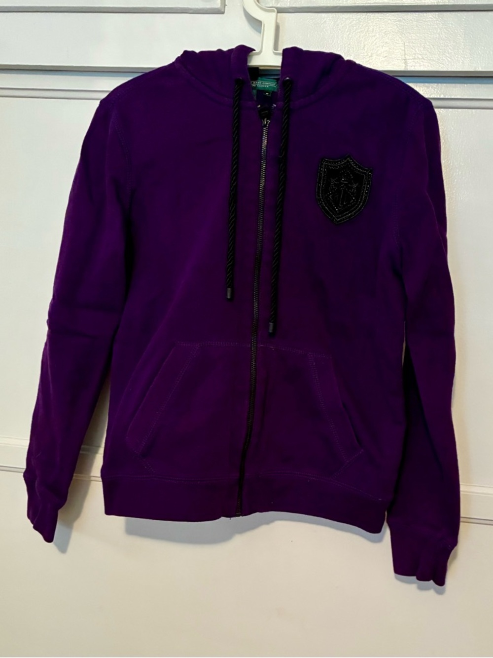 Ralph Lauren Women’s Purple Hooded Zip-Up Velour Velvet Hoodie Sweatshirt